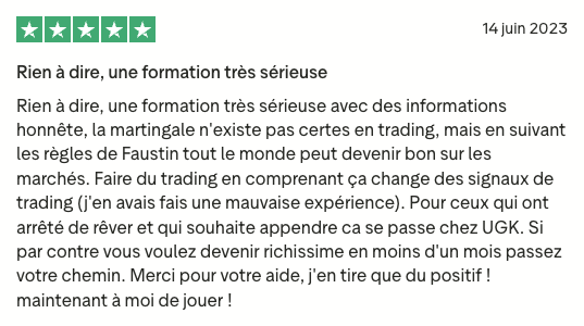 Avis client Trustpilot UGK Trading n°9