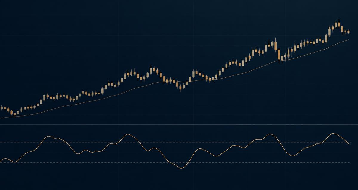 Graphique de prix accompagné d'un oscillateur de momentum sur fond bleu nuit